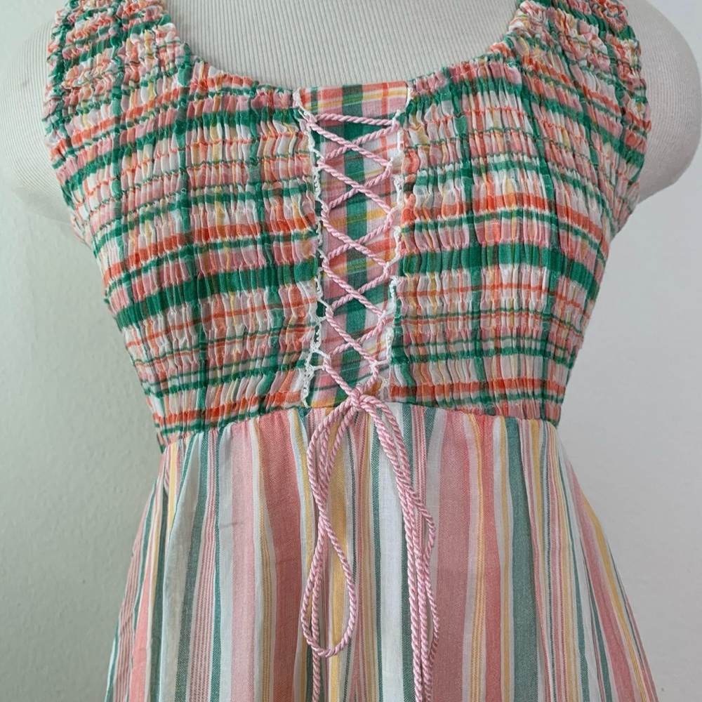 Vintage 70s Colorful Striped Dress with Ruffle Sleeves - Picture 2 of 9